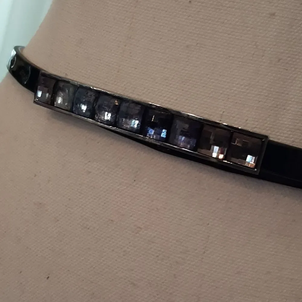 White House Black Market Black Leather Belt with Blue Stones
